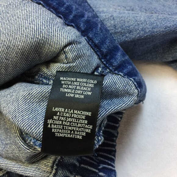 Blank NYC Denim Moto Jacket Mens Sz L Blue Jean Zip Up Vintage 80s Elastic Waist - Picture 5 of 13